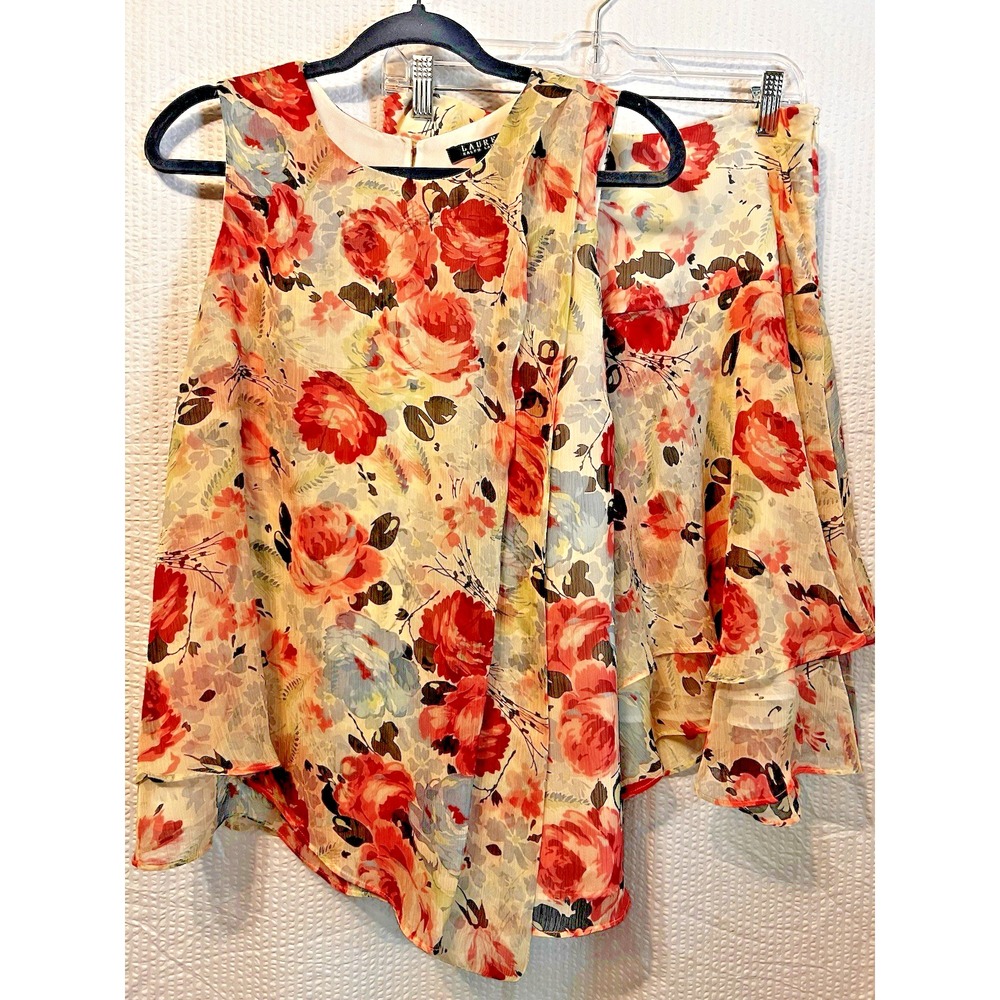 Lauren Ralph Lauren Womens Tank 10‎ Skirt 6 Set Luxury Hanky Gauzy Cottage Fairy